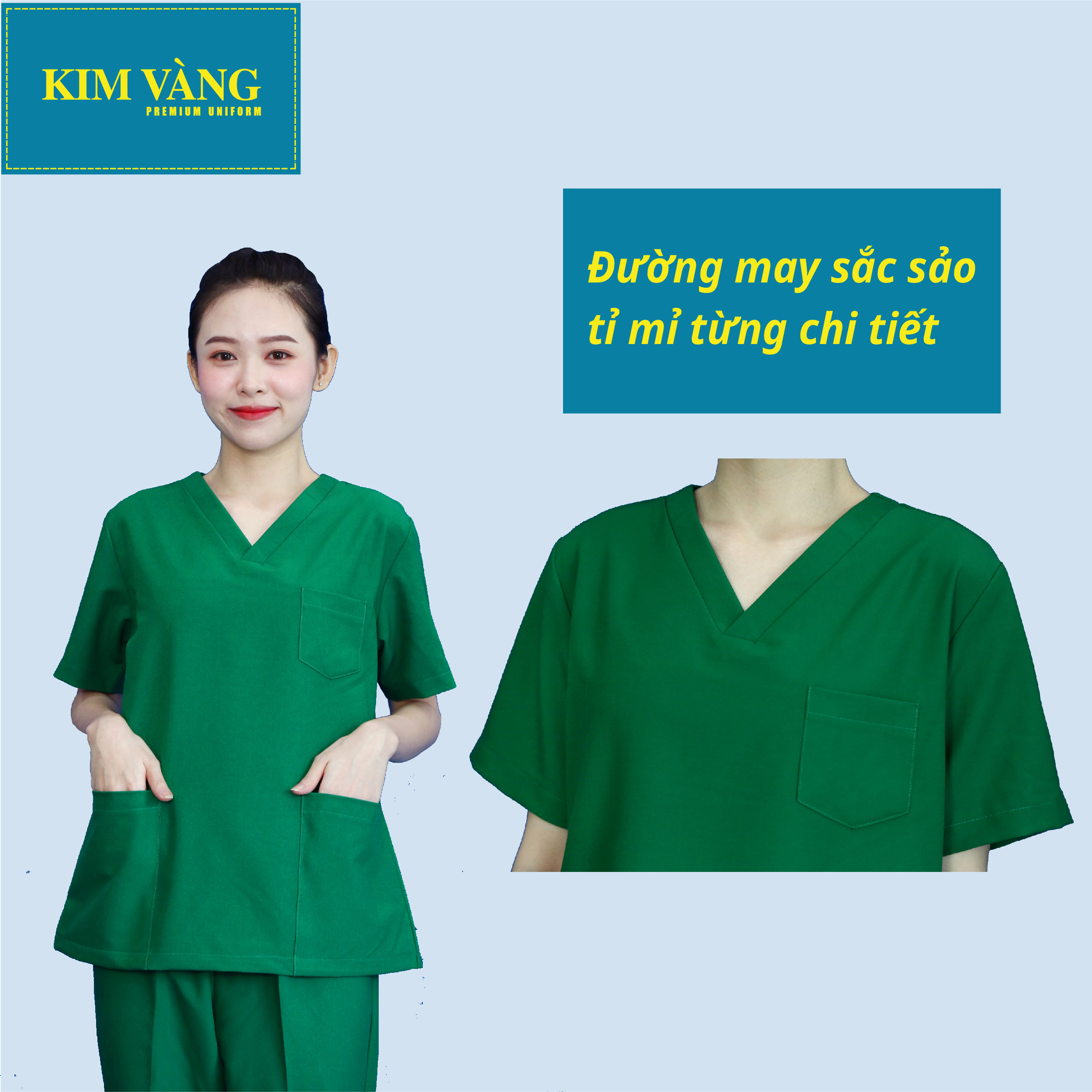 Bộ đồng phục y tá, spa, điều dưỡng đồng phục bệnh viện tay ngắn chất liệu kaki thun - Màu xanh két