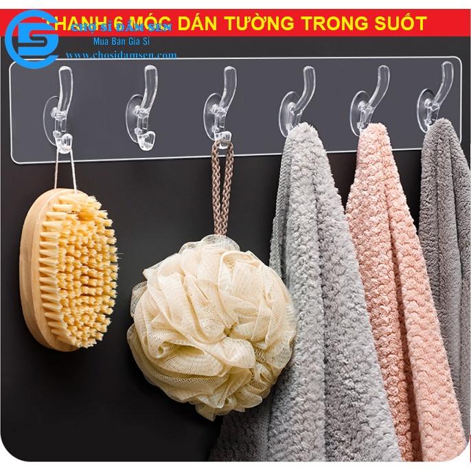 Móc dán tường, thanh 6 móc treo đồ dán tường nhà tắm nhà bếp siêu dính siêu chịu lực