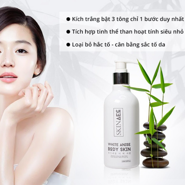 Kem Body Dưỡng Trắng Than Hoạt Tính Skin Aec White Anise Body Skin (250ml) - Dưỡng Trắng, Giữ Ẩm, Không Gây Kích Ứng Cho Da