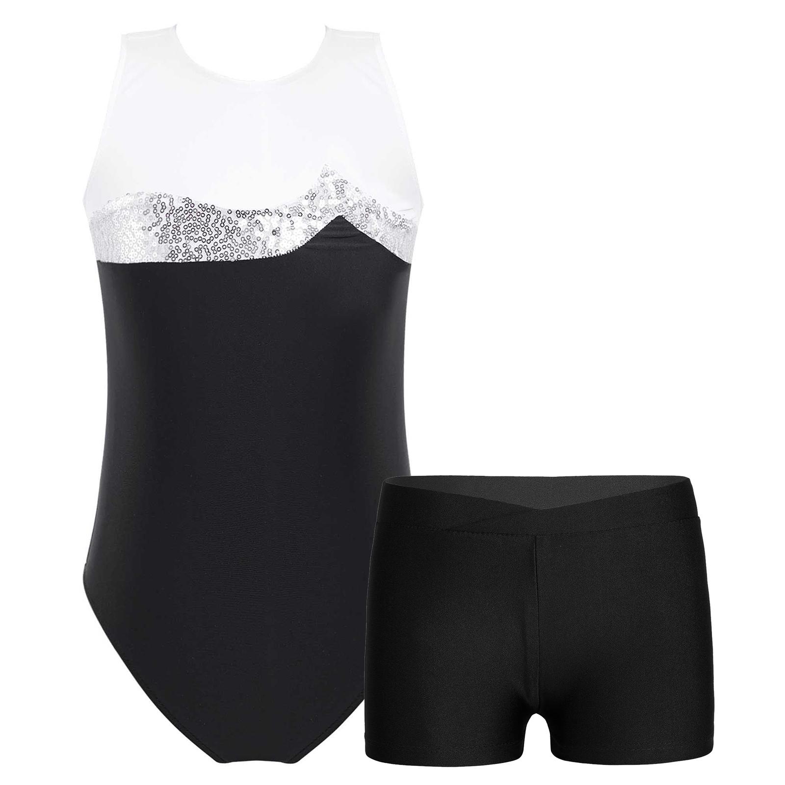 Trẻ em nữ không tay sáng bóng sequins thể dục dụng cụ thể dục dụng cụ với v-front eo quần short nhảy thể thao trang phục múa ba lê Color: Pink Size: 12