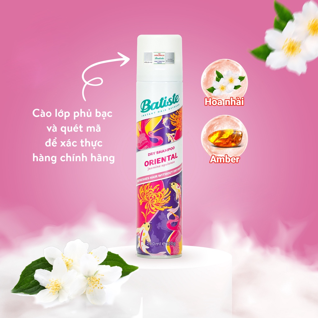 Dầu Gội Khô Batiste Hương Hoa Á Đông Sang Trọng Quý Phái - Batiste Dry Shampoo Pretty &amp; Opulent Oriental 200ml