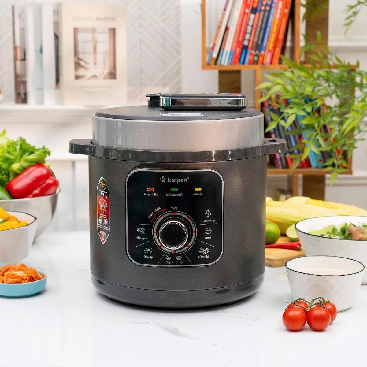 Nồi áp suất điện lòng nồi inox 304 dung tích 6L, Núm vặn cơ dễ sử dụng KALPEN P8 - Hàng chính hãng