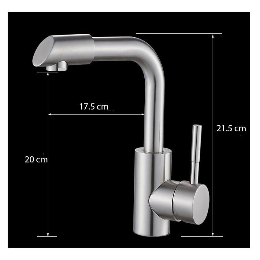 Vòi lavabo nóng lạnh cắm chậu OS313 inox 304 nguyên khối tặng kèm 02 dây cấp nước nóng lạnh inox dài 60cm