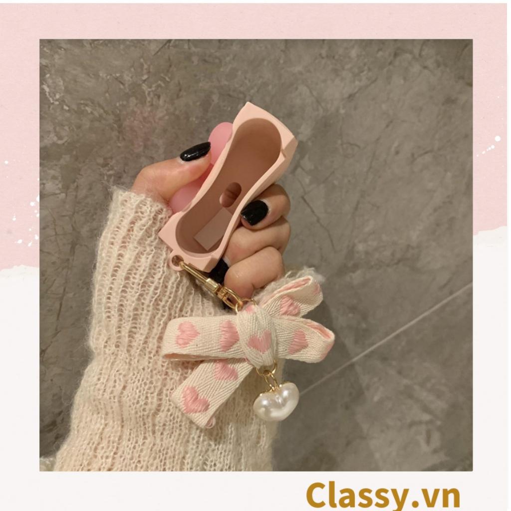 Móc khóa móc điện thoại Classy vải họa tiết trái tim hồng nhiều kích cỡ PK1268