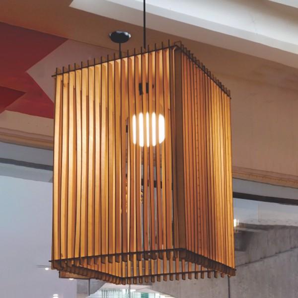 Đèn gỗ ống trụ vuông DG082 - Đèn gỗ thả trần trang trí nhà cửa, quán cafe, nhà hàng