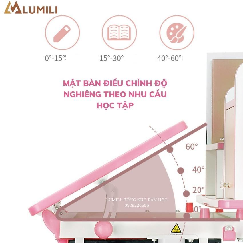 Bộ bàn ghế học sinh chống gù thông minh Lumili R20 nâng hạ tay quay điều chỉnh nghiêng mặt bàn chân bệ to