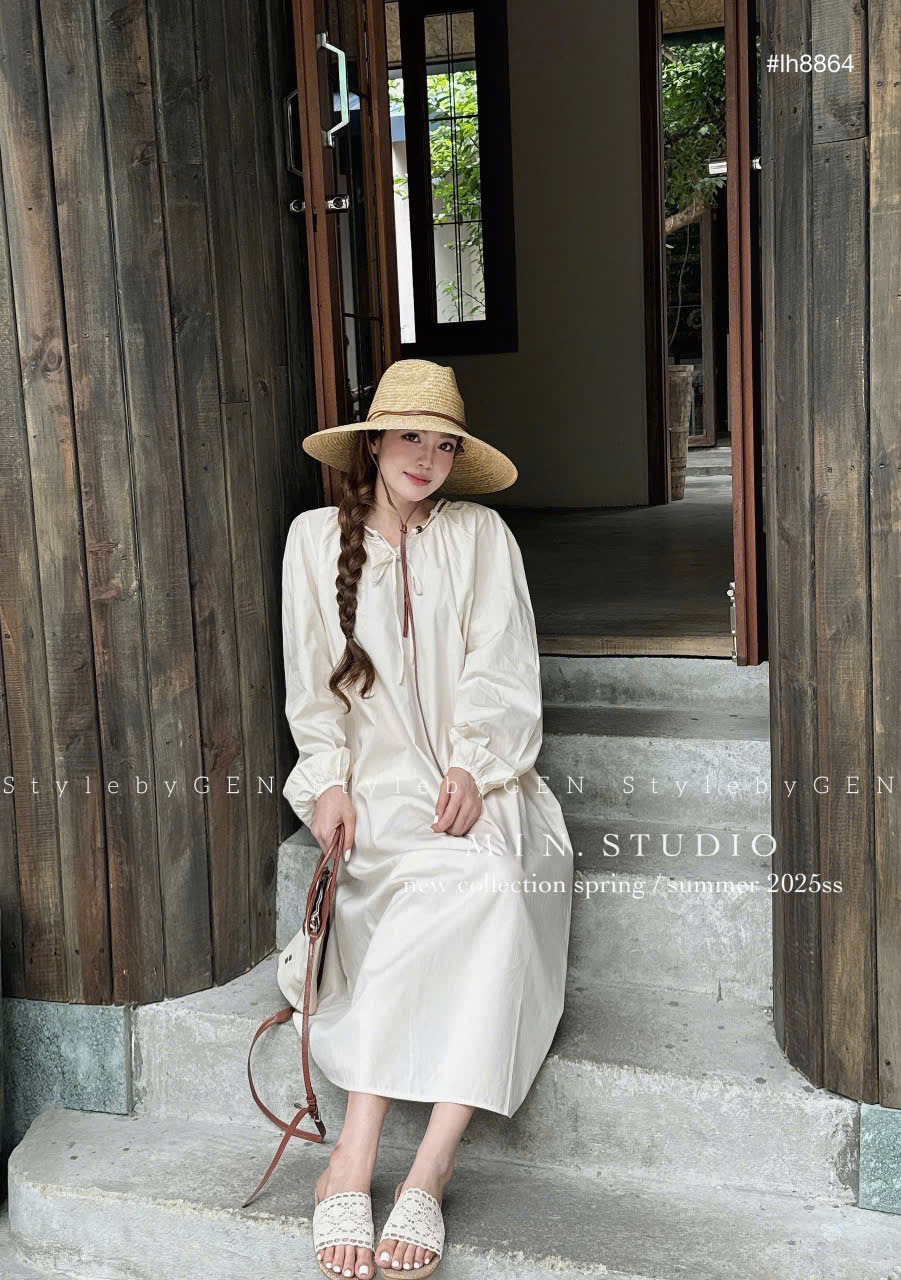 Váy thô mềm chạy luồng dây cổ vintage