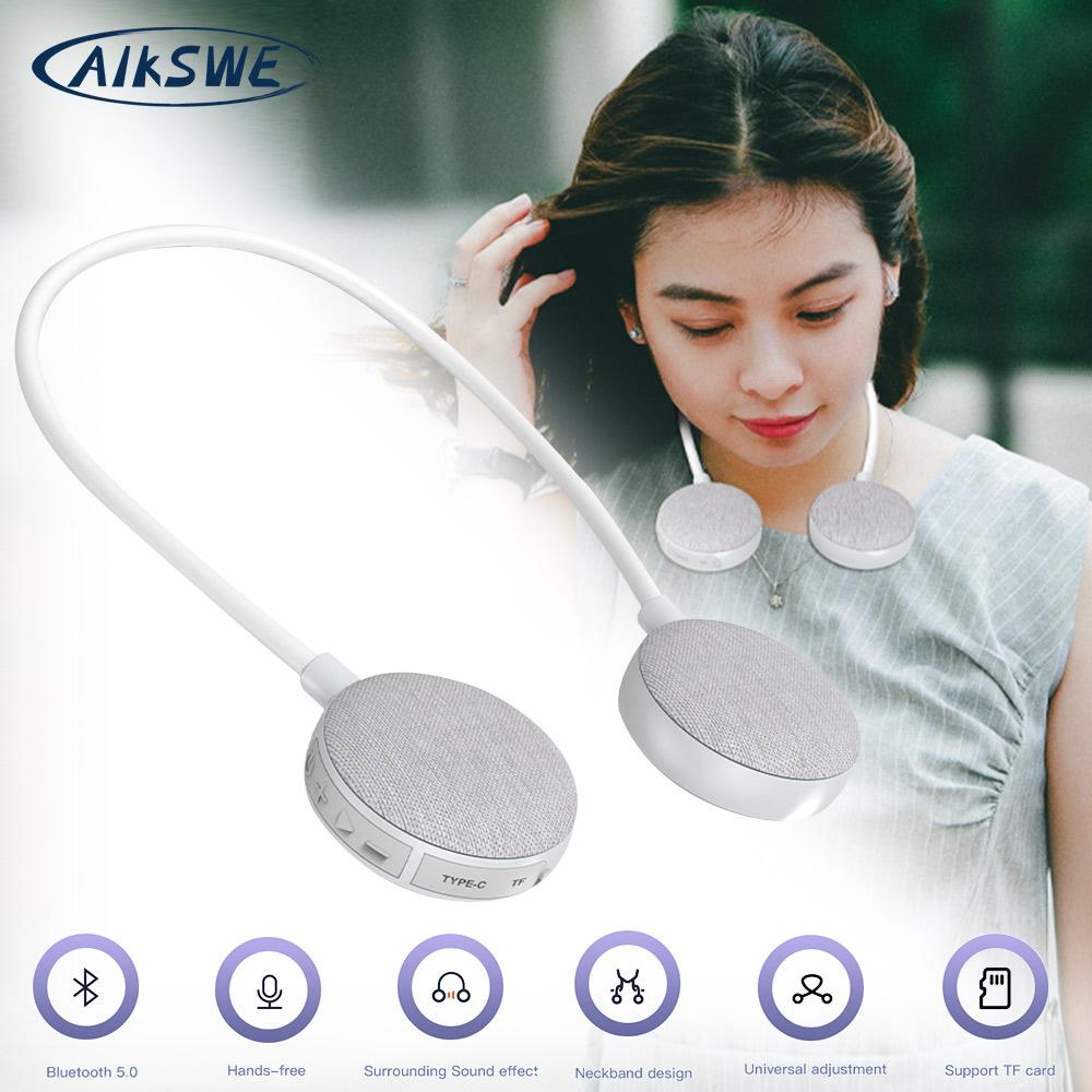 Aikswe cổ bluetooth loa không dây vòm bao quanh âm thanh nổi SD-card với micrô âm thanh ngoài trời di động cho trò chơi Color: White