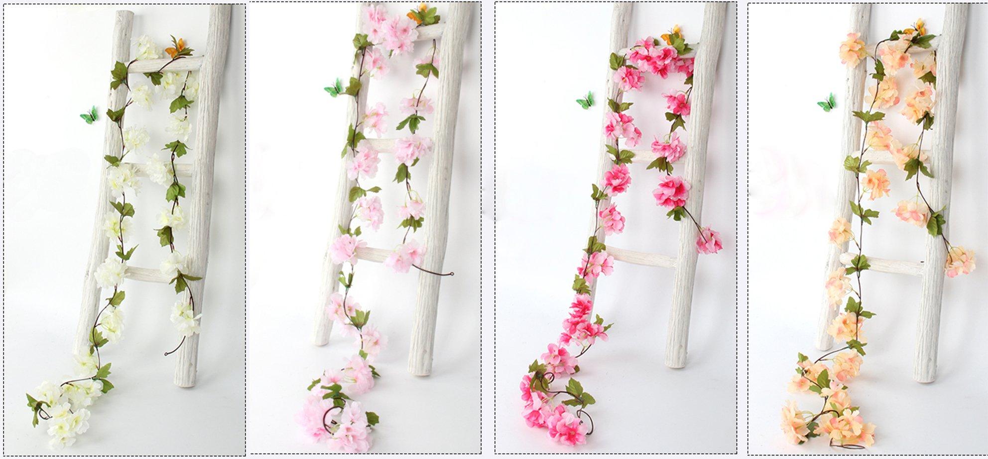 235 cm Vòng hoa hoa anh đào nhân tạo, hoa nhân tạo tươi, thực vật, hoa terry cho hàng rào, vườn, tại nhà, tiệc Giáng sinh, trang trí đám cưới