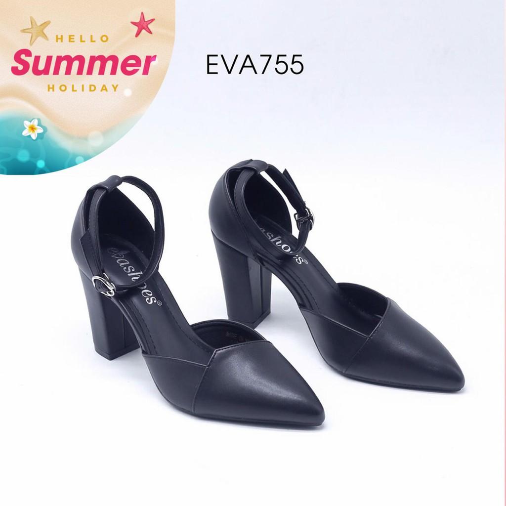 Giày Cao Gót Đế Vuông Mũi Nhọn 8cm Da PU Evashoes - Eva755