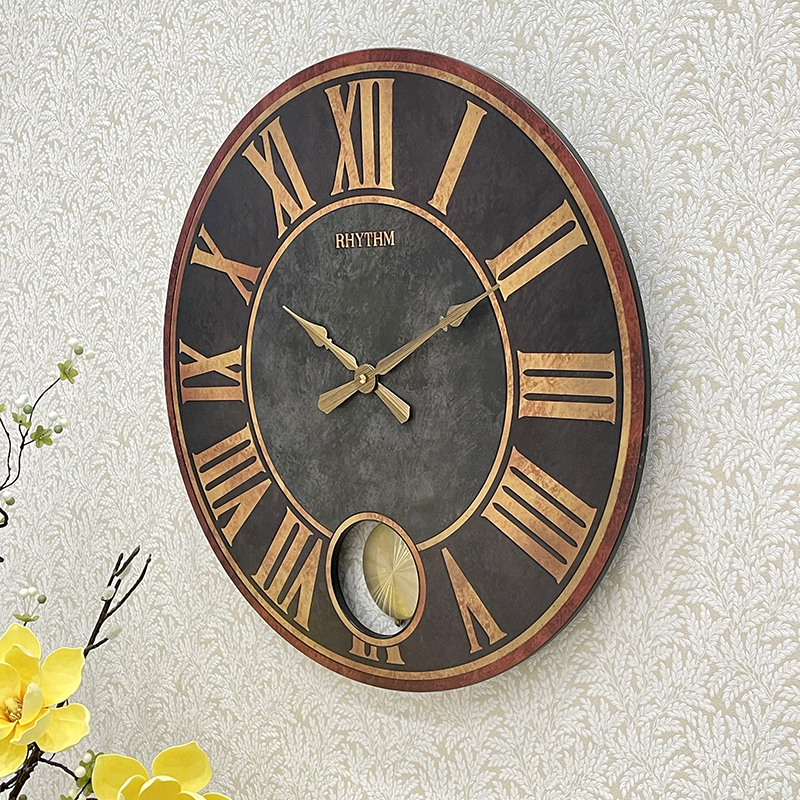 Đồng hồ treo tường RHYTHM WOODEN WALL CLOCKS  CMP543NR02 ( Kích thước 56.0 x 4.5cm), Vỏ màu Đen