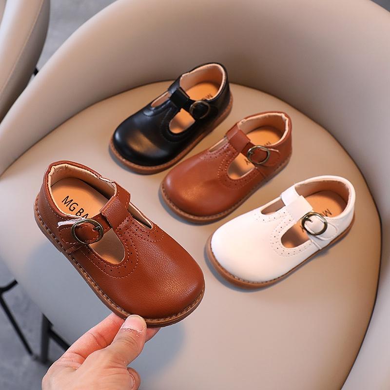 Giày cho bé gái - giày búp bê da mềm 2 quai dễ thương Velcro thoáng khí