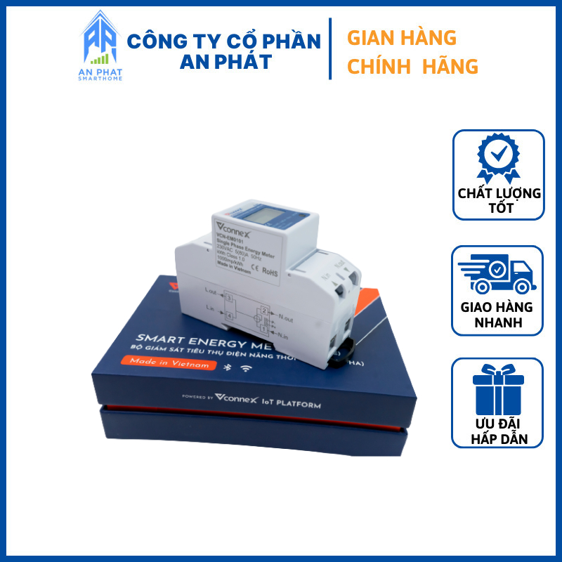 Công Tơ Điện Tử Wifi Thông Minh Vconnex, Kết Nối App,Có Chứng Chỉ Đo Lường, Bảo Hành 2 Năm