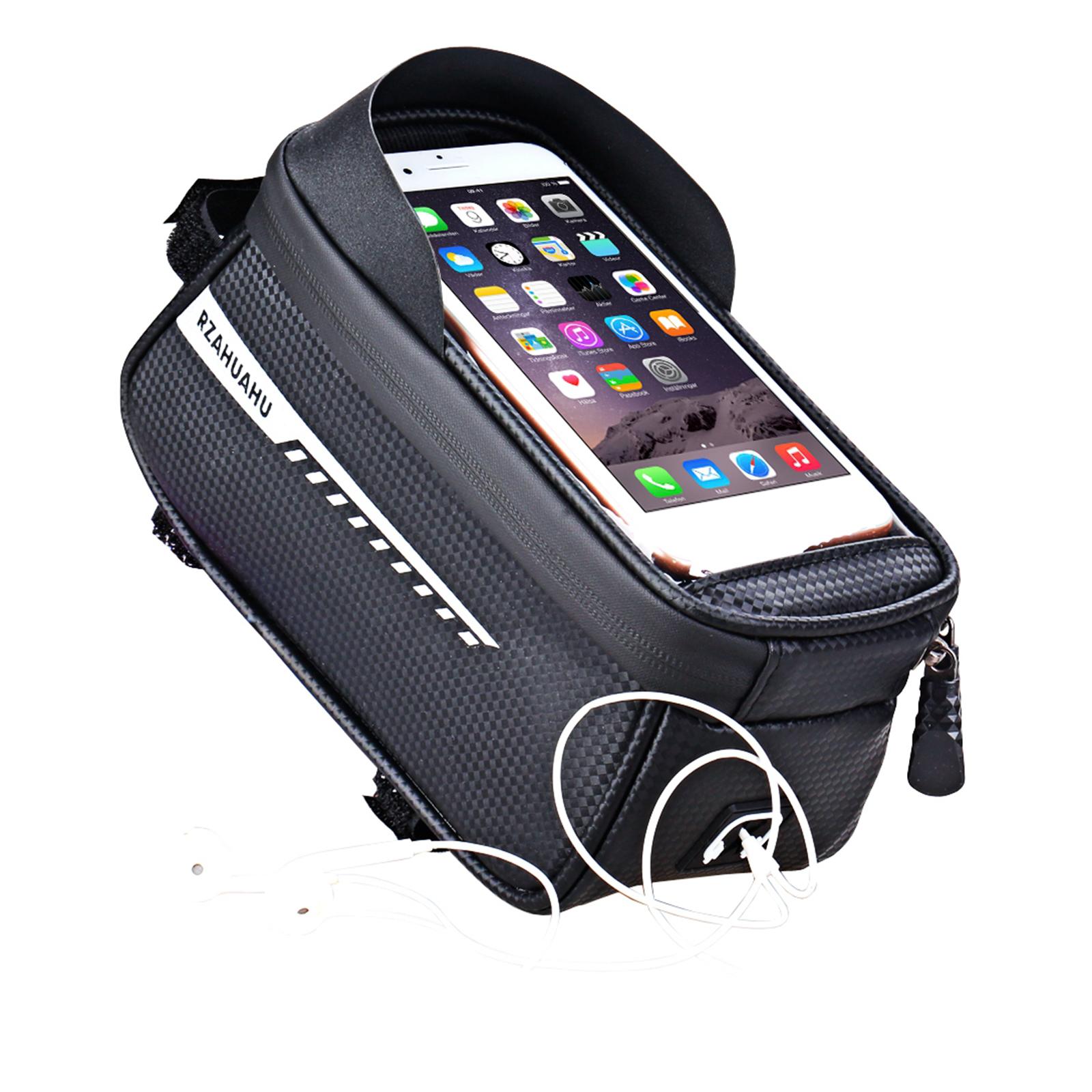 Waterproof Bike Bag Bicycle Top Tube Phone Bag Front Frame Touch Screen 6.5’’ Phone Holder Pouch for Mountain Bike, Folding Bike, Fixed Gear Bike