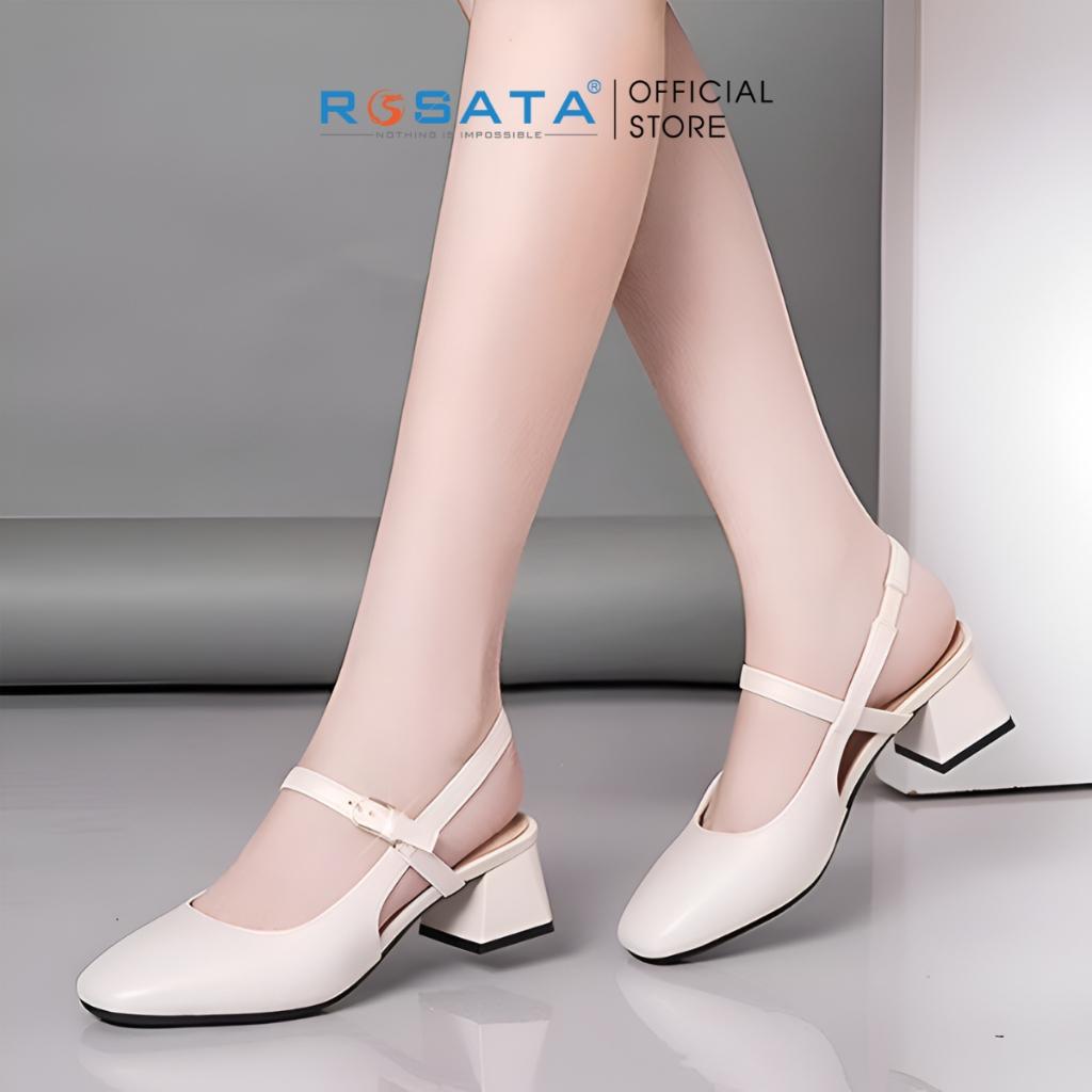 Giày cao gót nữ đế vuông 5 phân mũi tròn quai hậu cài khóa dây mảnh ROSATA RO622 - Nâu