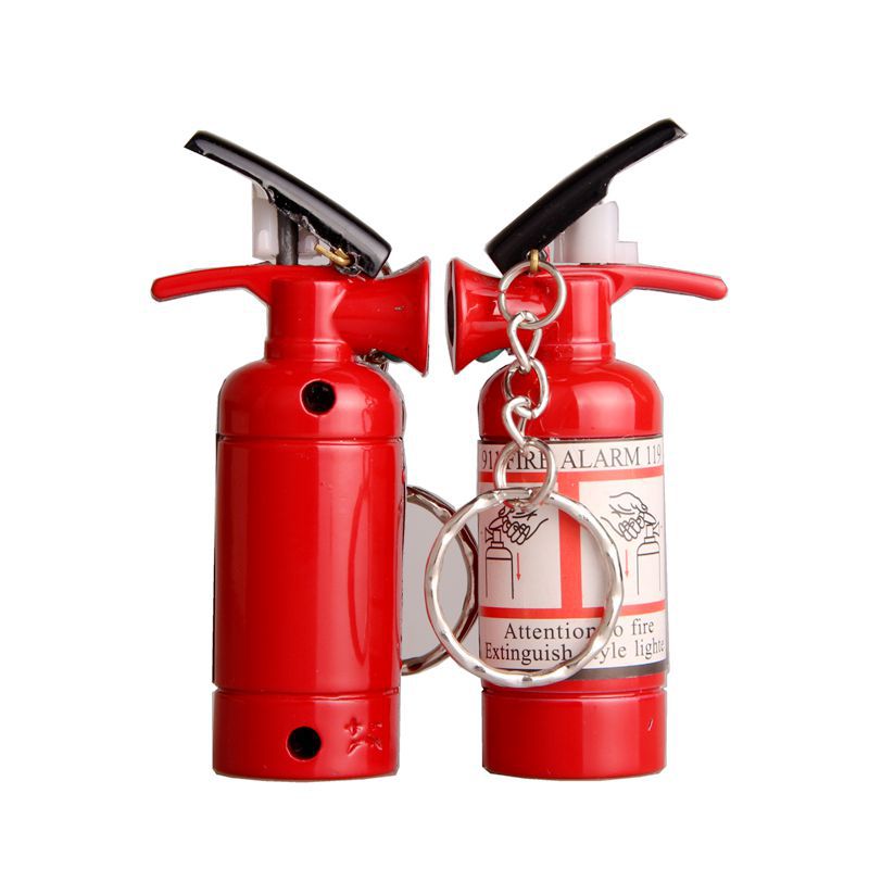 Hột quẹt bật lửa móc khóa hình bình chữa cháy mini kim loại - xài gas