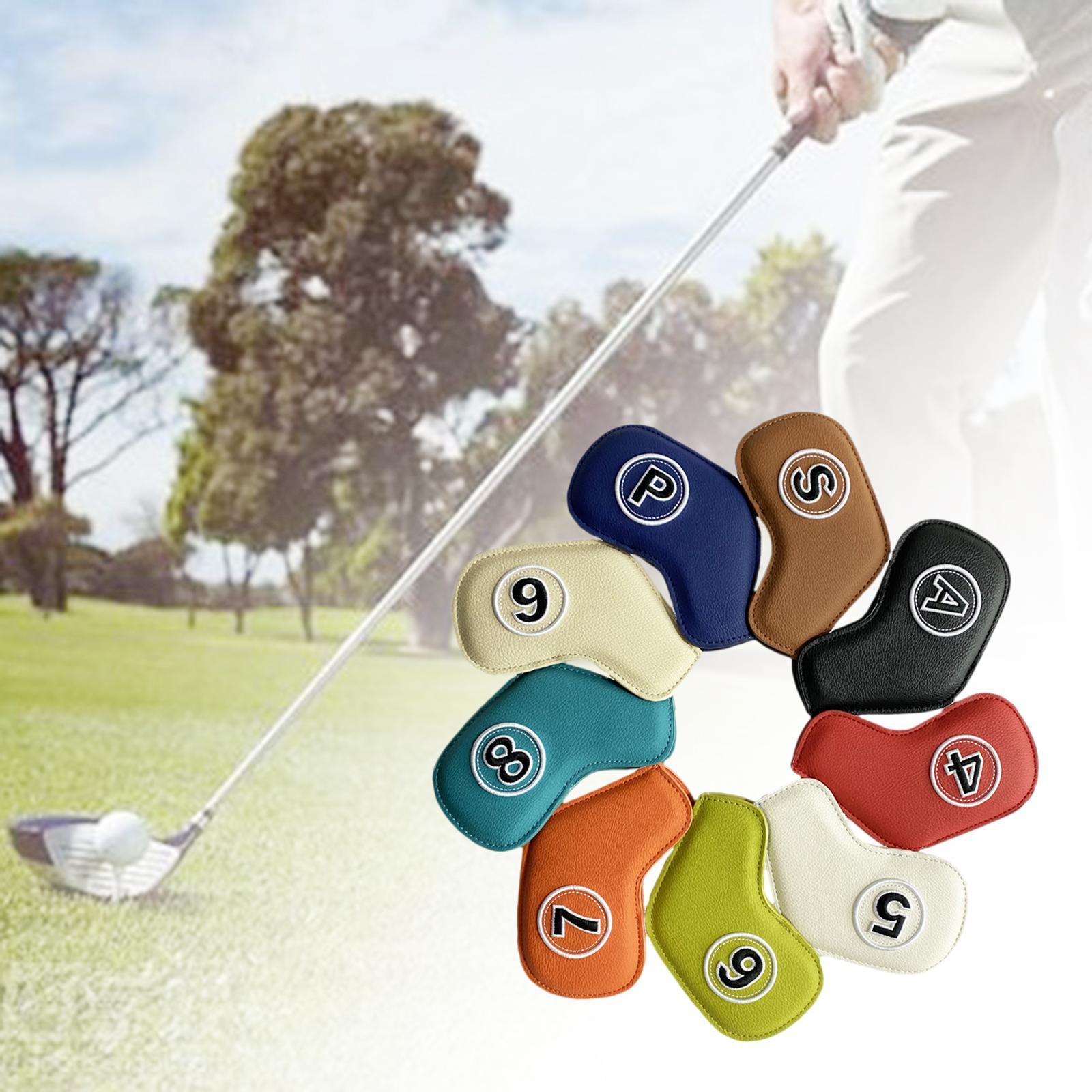 9x PU Leather Golf Iron Headcover Waterproof Embroidery Number Protective Sleeve Fits All Brands