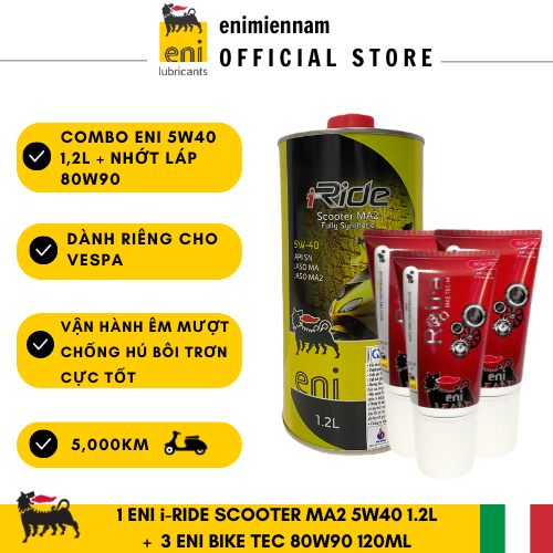 Combo Eni Scooter MA2 5W40 1.2L + Nhớt Lap Eni Bike Tec 80W90 120ml