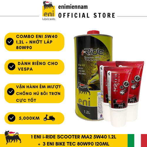 (HCM) Combo Eni Scooter MA2 5W40 1.2L + Nhớt Lap Eni Bike Tec 80W90 120ml