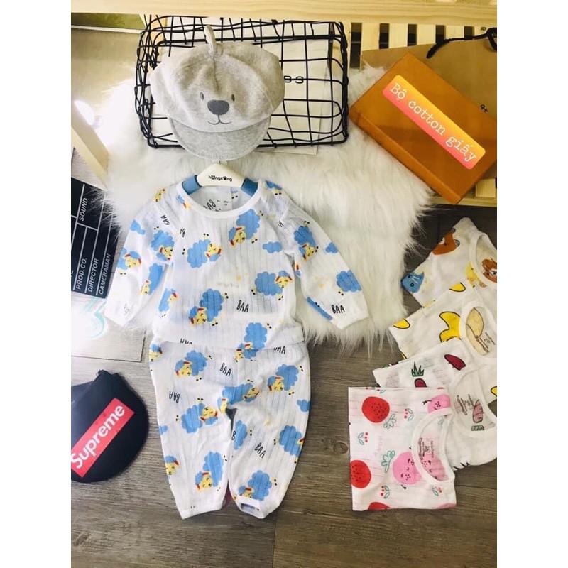 BỘ COTTON GIẤY DÀI TAY CÚC CÀI VAI CHO BÉ TRAI/ BÉ GÁI