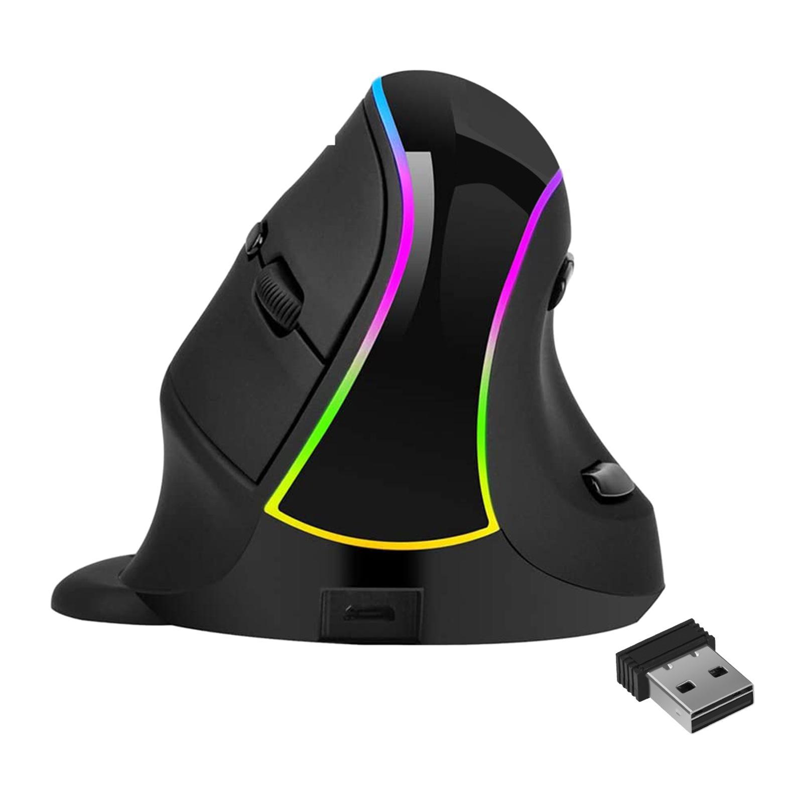 Wireless Mouse Vertical 6 Lighting 3200 DPI 2.4GHz for Laptop PC Black