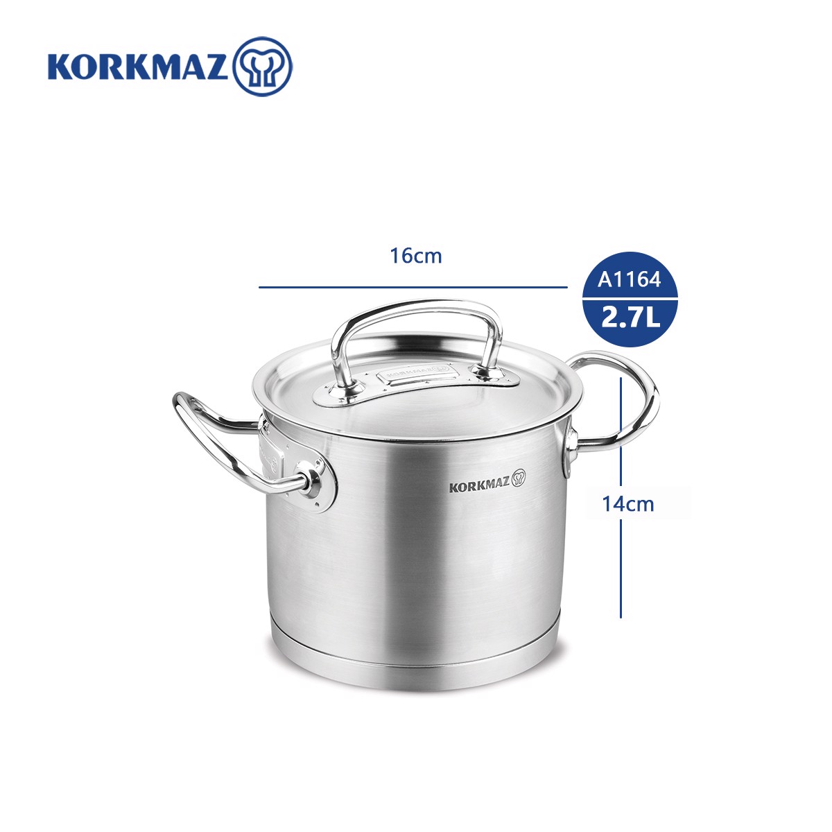 Nồi inox cao cấp Korkmaz Proline 2.7 lít thân cao - A1164 - Hàng Chính Hãng