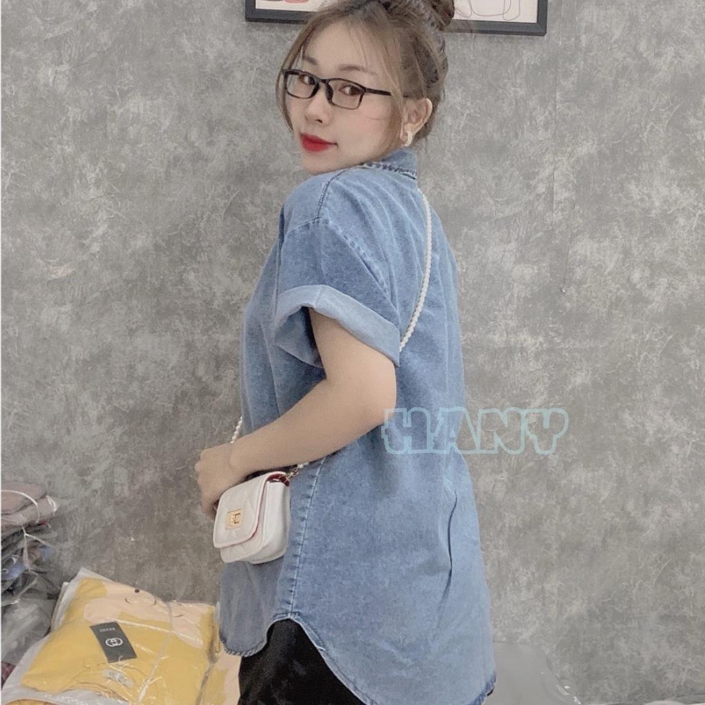 Áo Sơ Mi Bò Cộc Tay Túi Trước Vải Denim Dáng Rộng siêu xinh