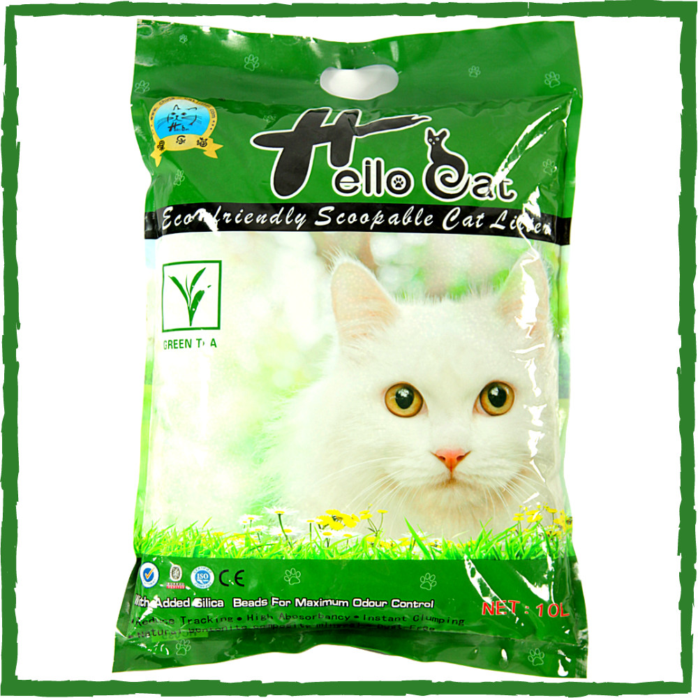 Cát Vệ Sinh Thái Lan Dành Cho Mèo Hương Trà Xanh Không Bụi Vón Nhanh Mùi Hương Dịu Nhẹ Dễ Chịu Hello Cat Green Tea Bentonite Sand (10L/7KG) - TẶNG 1 Lon Pate Hello Cat Pate Mùi Ngẫu Nhiên 190G