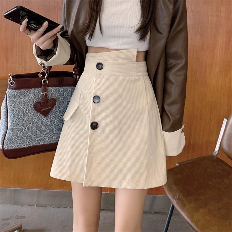 Chân Váy Chữ A Ngắn CHIPY Chất Nhung Tăm Giả Váy Phong Cách Hàn Quốc Ulzzang Kiểu Vintage Màu Kem Đen Bò Siêu Dễ Thương