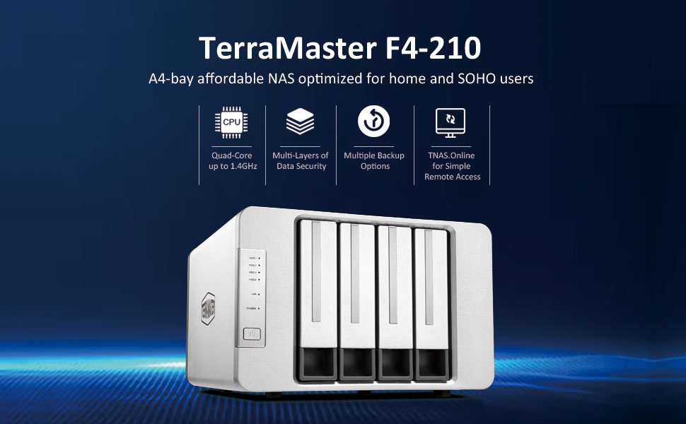 Combo Ổ cứng mạng NAS Terra Master F4-210 + 2 Ổ cứng iHDD Toshiba N300 4TB - Hàng chính hãng