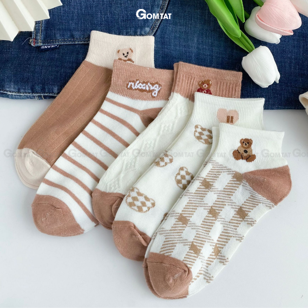 Tất cổ ngắn nữ GOMTAT họa tiết dễ thương, Vớ nữ cổ ngắn chất liệu cotton mềm mại, êm chân, thoáng mát - CB094