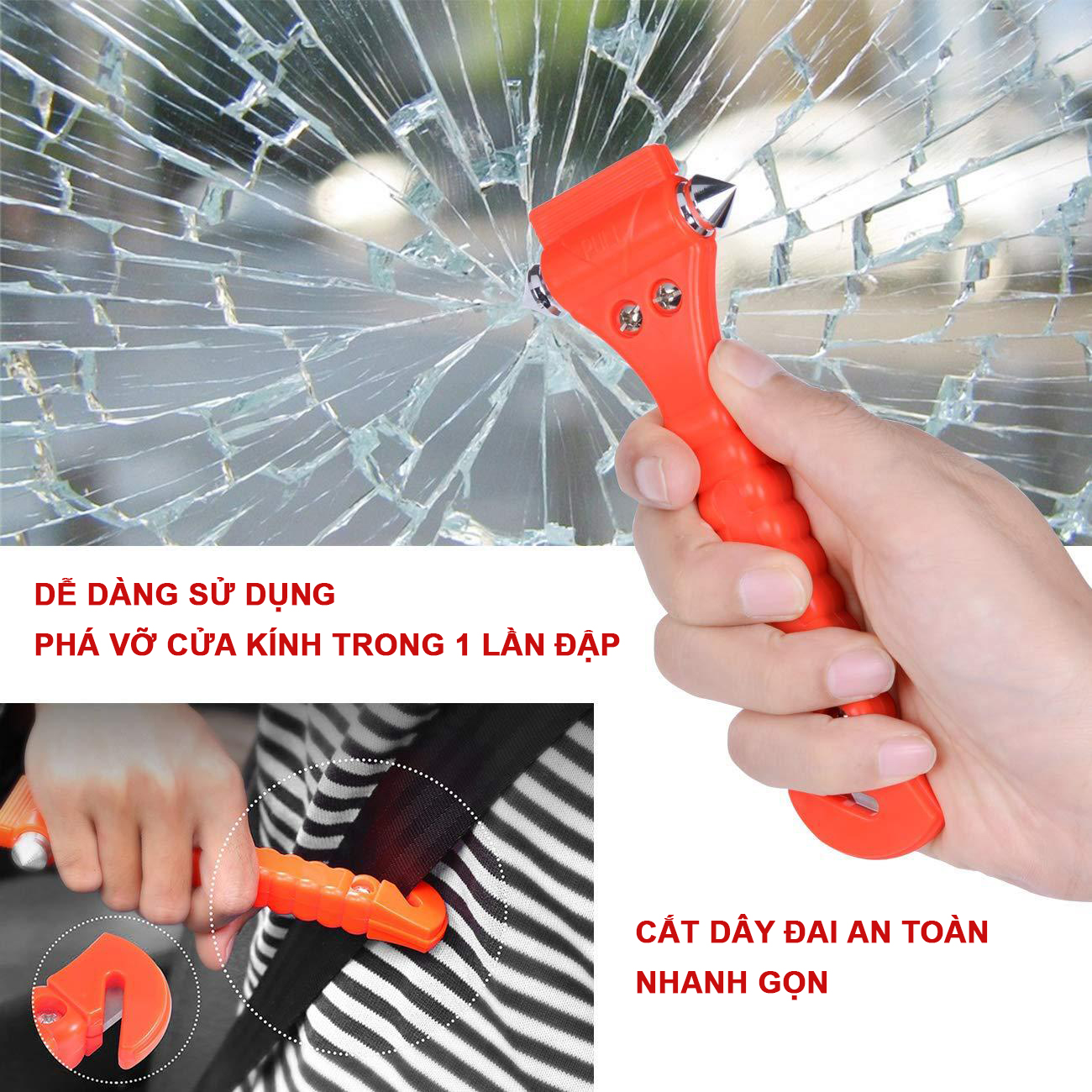 Búa Phá Cửa, Thoát Hiểm Khẩn Cấp 2in1, An Toàn, Dụng Cụ Đa Chức Năng Cho Xe Ô Tô