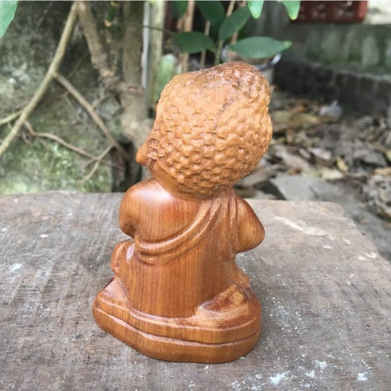 Bộ tượng gỗ tam phật thiền gỗ bách xanh đặt bàn trà, bàn làm việc - Tượng gỗ thưởng trầm, thưởng trà, trang trí tiểu cảnh