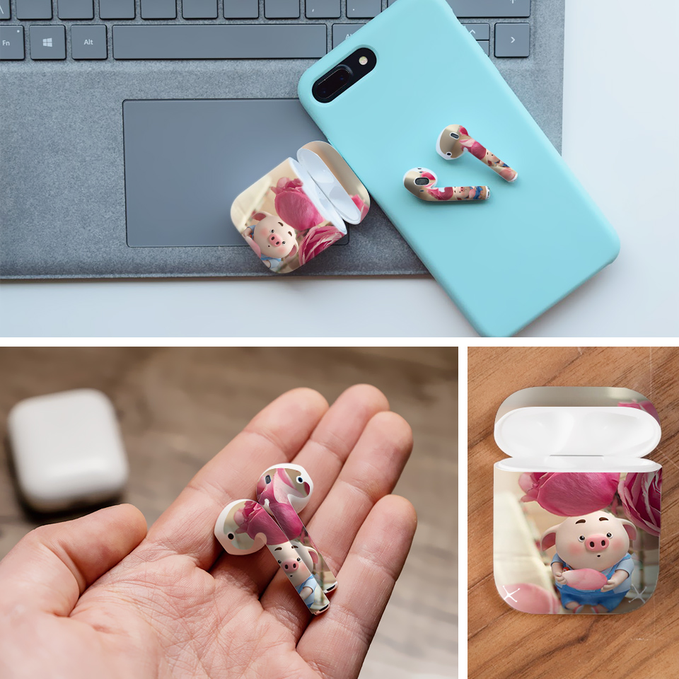 Miếng dán skin chống bẩn cho tai nghe AirPods in hình Heo con dễ thương - HEO2k19 - 051 (bản không dây 1 và 2)