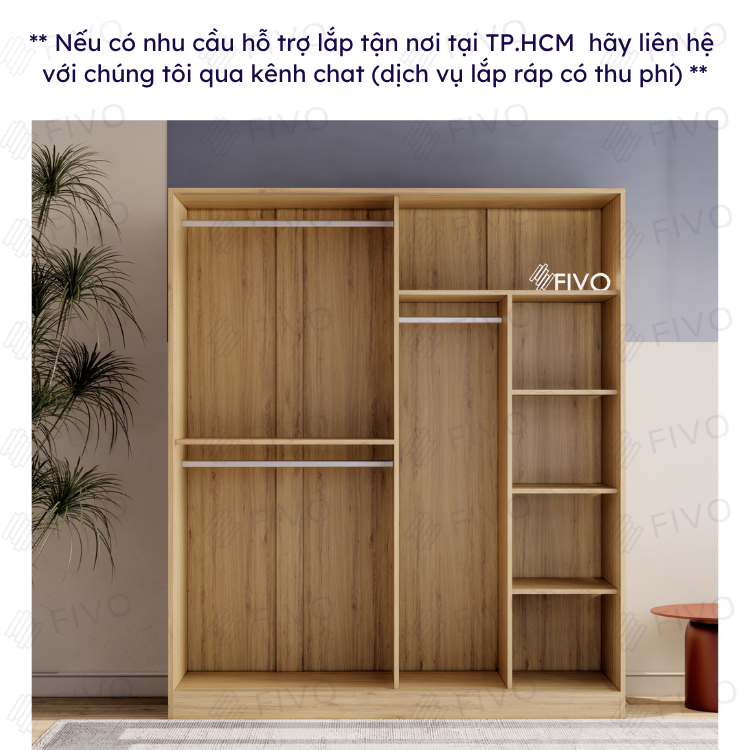 Tủ Gỗ Quần Áo Cửa Lùa FIVO mã FC31 Diện Tích Để Đồ Rộng Rãi, Móc Treo Tiện Dụng Mẫu Mã Hiện Đại Sang Trọng