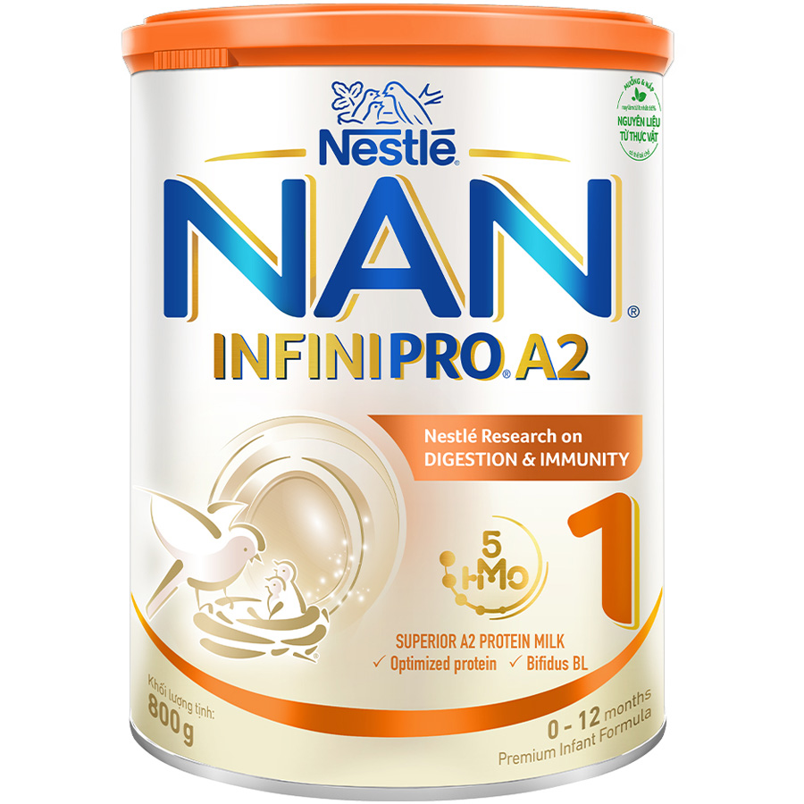 Sữa bột Nestlé NAN INFINIPRO A2 1 cho trẻ từ 0-12 tháng tuổi hộp 800g nhập khẩu nguyên lon từ Thụy Sỹ