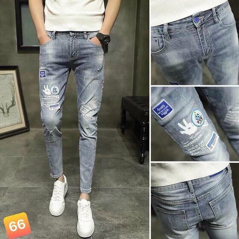 Quần Bò Nam cao cấp in chữ , chất jean co dãn - Mã 66