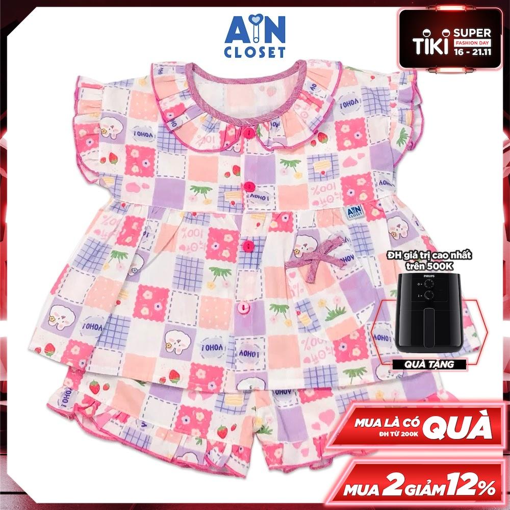 Bộ quần áo ngắn bé gái họa tiết Thỏ pony tím cotton - AICDBGKBNHJU - AIN Closet