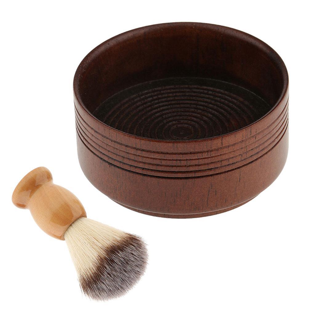 Wooden Salon Bathroom Men Shaving Grooming Brush Bowl Mug Cup Set Kit