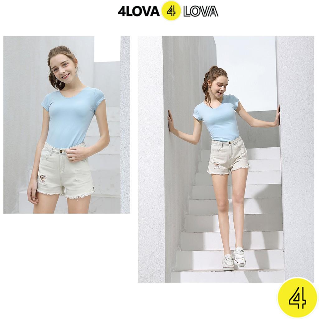 Áo thun trơn nữ 4LOVA cộc tay chất vải cotton cao cấp mềm mát, kiểu dáng cổ tròn và cổ tim