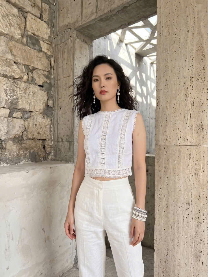 Áo Croptop Linen Trắng Phối Ren Cotton Minh Duyên Top255 Thời trang Hity