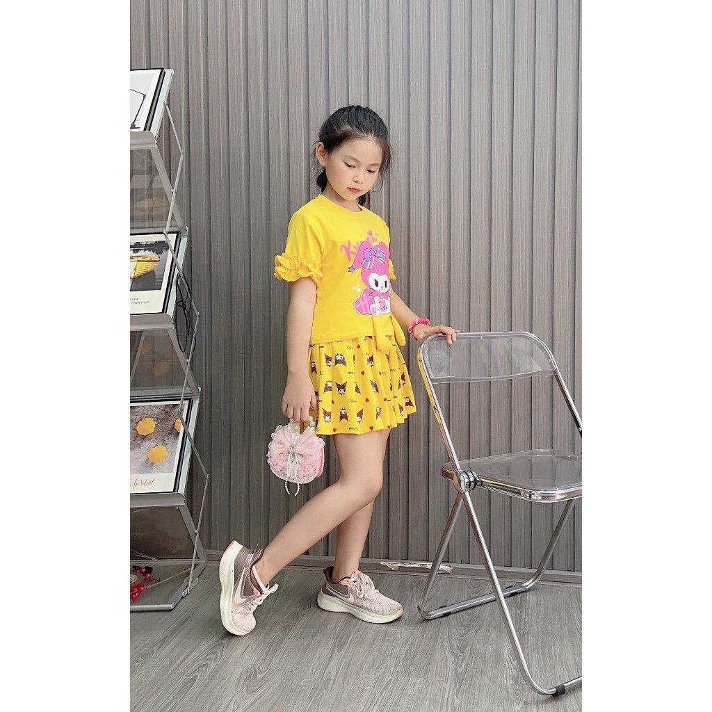 Đồ bộ bé gái, Bộ quần giả váy cho bé gái Kuromi từ 20-40kg chất cotton mềm mịn mát