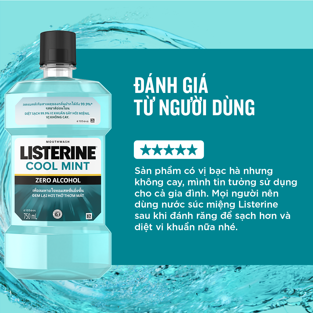 Bộ 2 Chai Nước Súc Miệng Listerine Giúp Hơi Thở Thơm Mát Cool Mint Zero 750mlx2