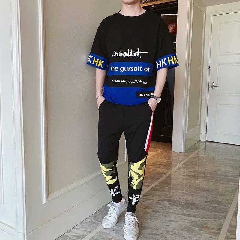 Set Áo Thun Ngắn Tay Và Quần Dài Họa Tiết Rằn Ri Thời Trang Dành Cho Nam