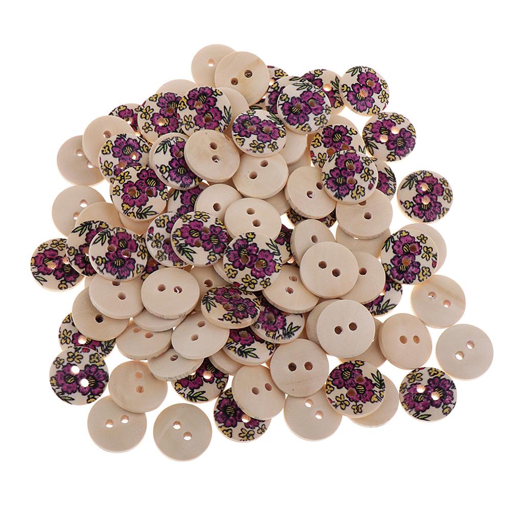 100 Cái In Hoa Gỗ May Hàng Nút Gài Cho Quần Áo Trang Trí 2 Lỗ 1.5 Cm