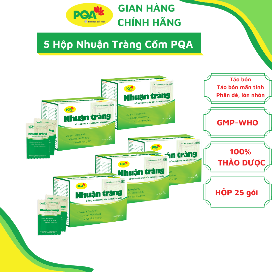 5 Hộp Cốm Nhuận Tràng PQA Dùng Cho Đối Tượng Bị Táo Bón Lâu Ngày Hộp 25 Gói