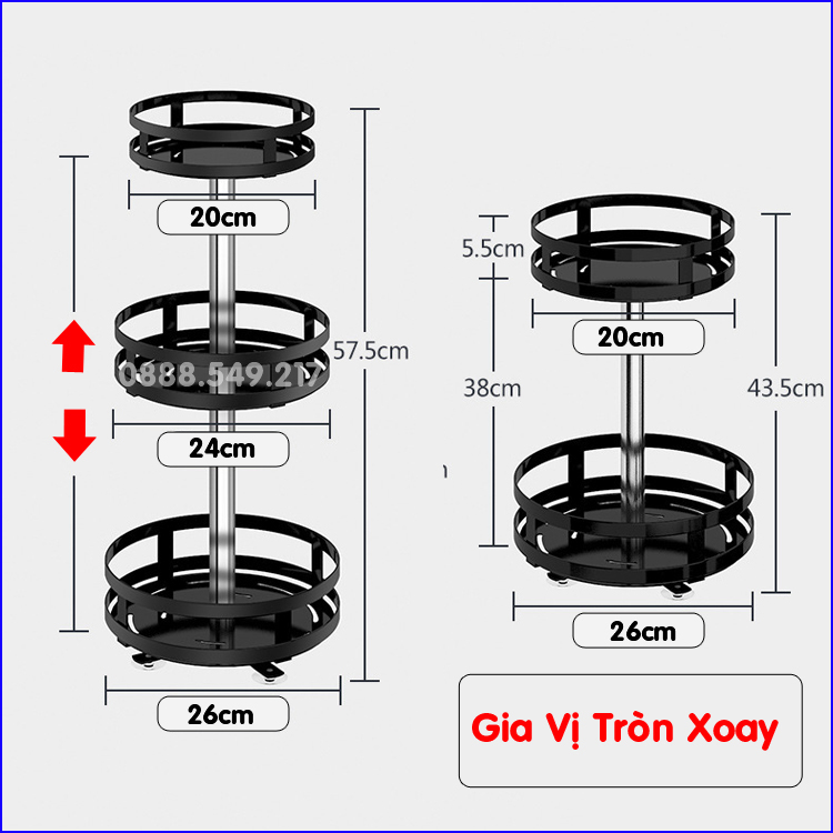 Kệ Gia Vị Xoay 360 Độ 2 Tầng, 3 Tầng, Kệ Để Đồ Nhà Bếp Thông Minh Dáng Vuông, Tròn Thế Hệ Mới