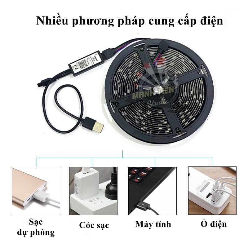 Cuộn dây đèn led điều khiển bằng app điện thoại 5050 Bluetooth nguồn usb led RGB 16 triệu màu sắc ,có nhiều chế độ - Hàng chính hãng