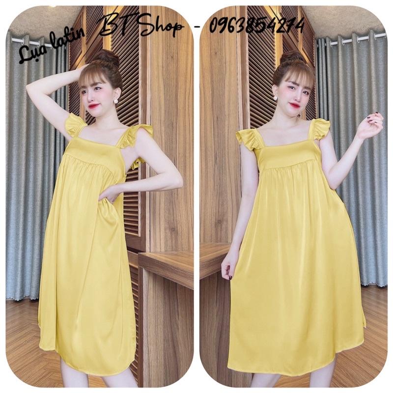 Váy đầm ngủ mặc nhà lụa latin màu trơn freesize 42-57kg