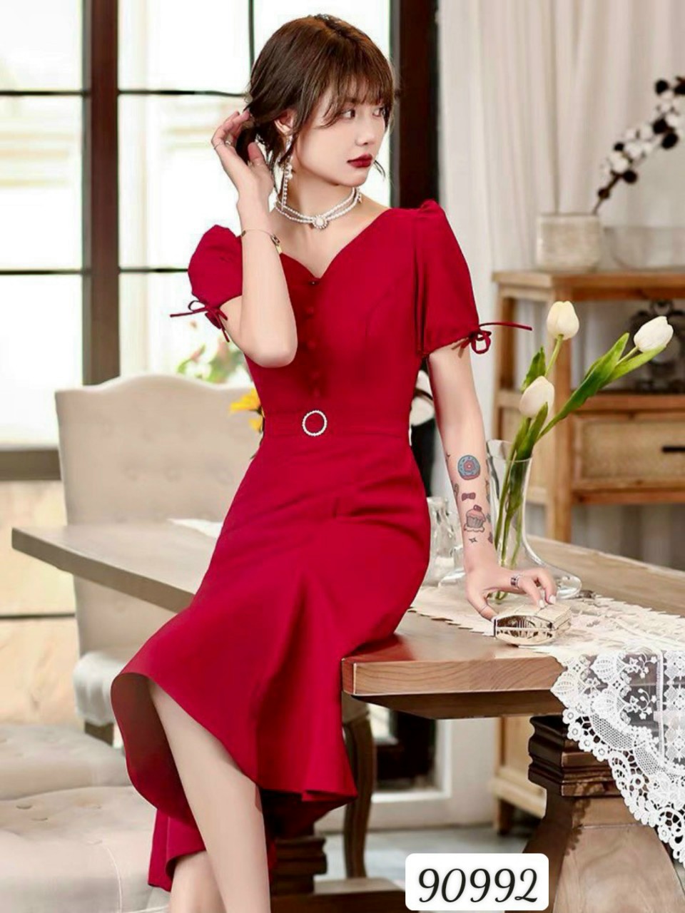 ĐẦM UMI CỔ CHỮ V HIỆN ĐẠI D90992